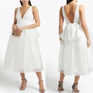 Sachin & Babi Carmina Bow-Embellished Gathered Organza Midi Dress In Ivory 4 UB